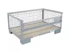 Industrial mesh box pallet half-height (570mm) half flap grey